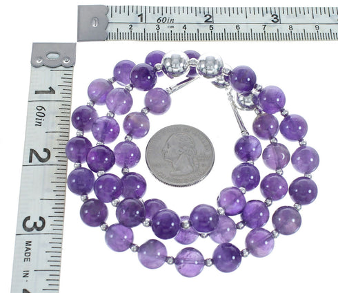 Sterling Silver And Amethyst Navajo Bead Necklace AX123518