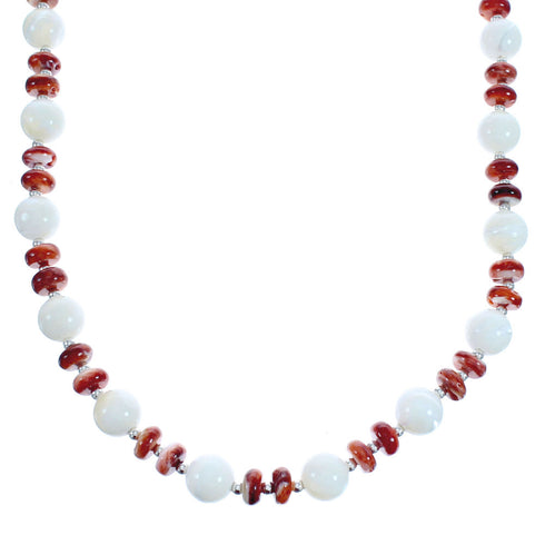 Navajo Oyster Shell and Mother of Pearl Sterling Silver Bead Necklace AX123431