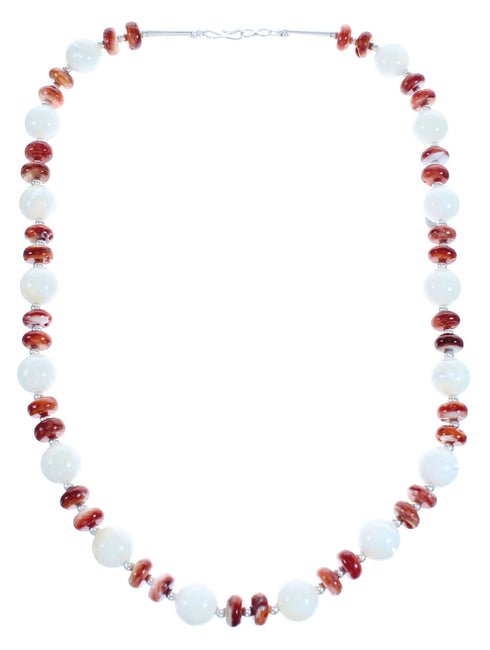 Navajo Oyster Shell and Mother of Pearl Sterling Silver Bead Necklace AX123431
