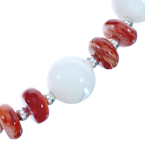 Navajo Oyster Shell and Mother of Pearl Sterling Silver Bead Necklace AX123431