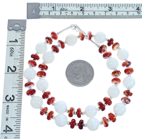 Navajo Oyster Shell and Mother of Pearl Sterling Silver Bead Necklace AX123431