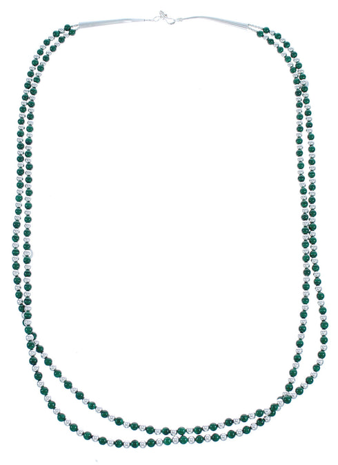 Native American Malachite and Sterling Silver 2-Strand Bead Necklace AX123402