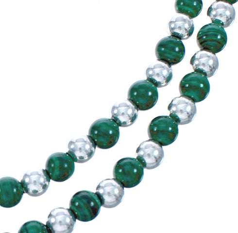Native American Malachite and Sterling Silver 2-Strand Bead Necklace AX123402