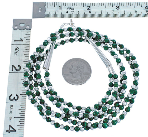 Native American Malachite and Sterling Silver 2-Strand Bead Necklace AX123402