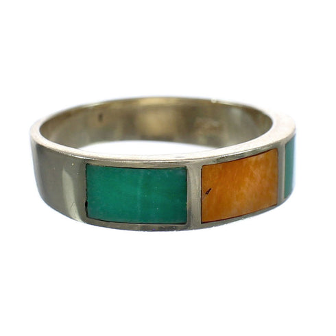 Multicolor Sterling Silver 14K Gold Navajo Ring Size 7-1/2 AX123626