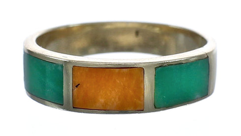 Multicolor Sterling Silver 14K Gold Navajo Ring Size 7-1/2 AX123626