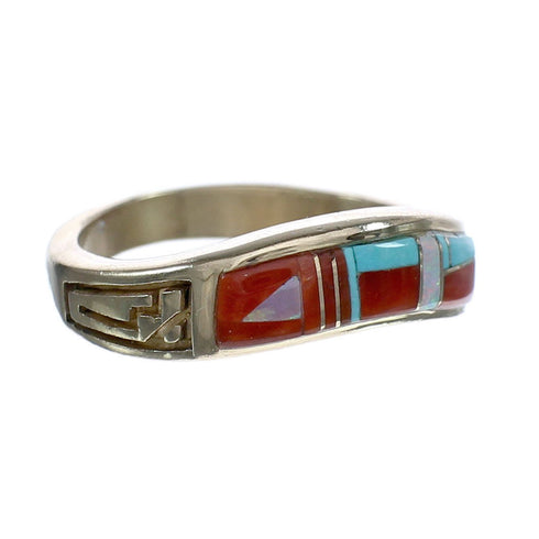 Multicolor Sterling Silver 14K Gold Navajo Ring Size 7-3/4 AX123633