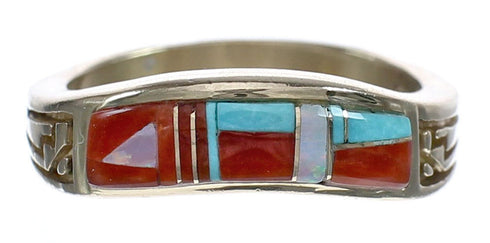 Multicolor Sterling Silver 14K Gold Navajo Ring Size 7-3/4 AX123633
