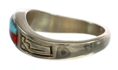 Multicolor Sterling Silver 14K Gold Navajo Ring Size 7-3/4 AX123633