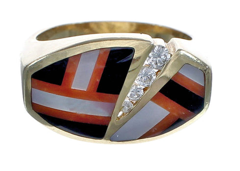 Multicolor Sterling Silver 14K Gold Navajo Ring Size 7 AX123636