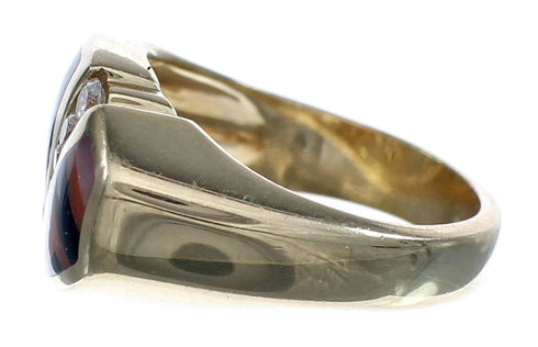 Multicolor Sterling Silver 14K Gold Navajo Ring Size 7 AX123636