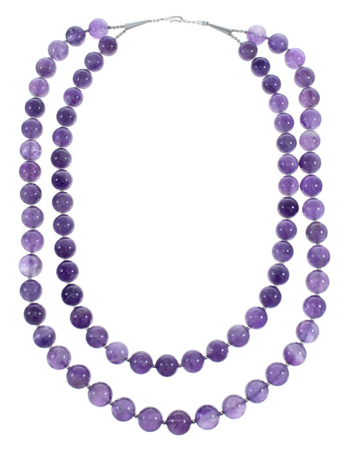 Native American Amethyst Sterling Silver 2-Strand Bead Necklace JX123466