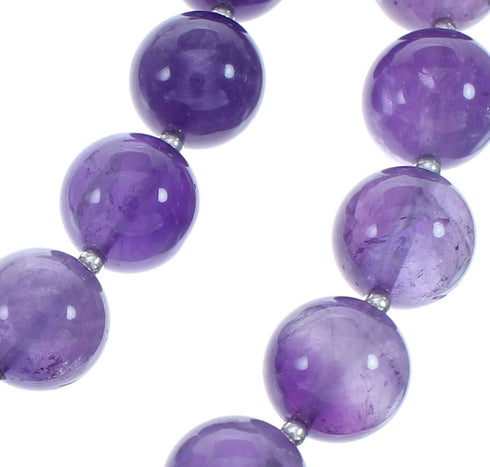 Native American Amethyst Sterling Silver 2-Strand Bead Necklace JX123466