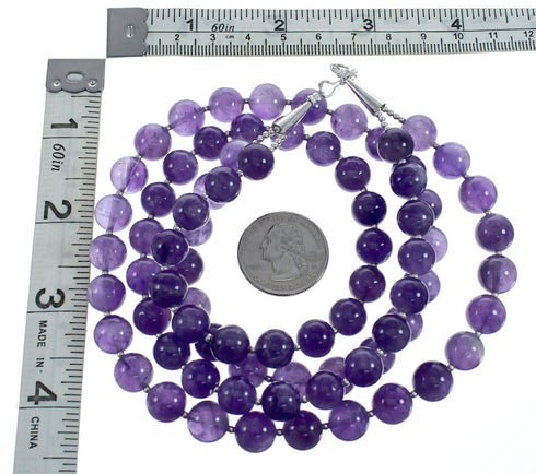Native American Amethyst Sterling Silver 2-Strand Bead Necklace JX123466