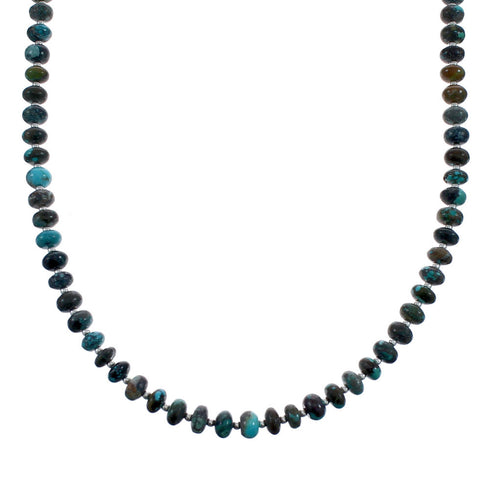 Kingman Turquoise Native American Bead And Silver Necklace JX123460