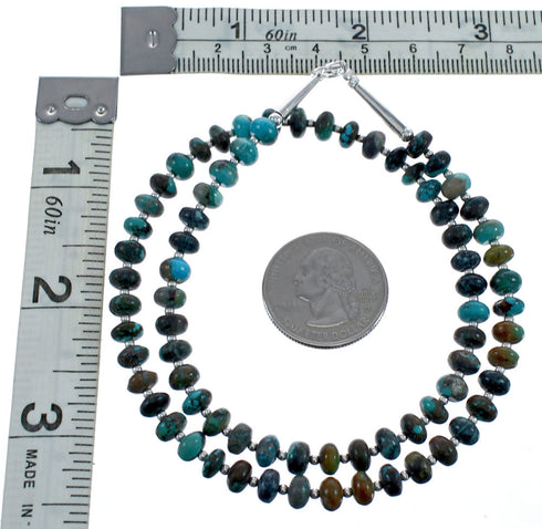 Kingman Turquoise Native American Bead And Silver Necklace JX123460