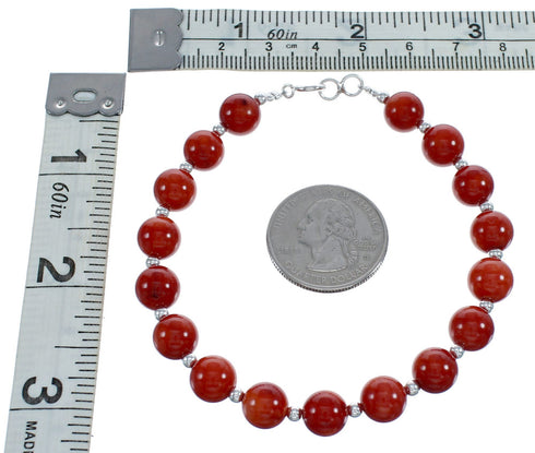 Native American Sterling Silver And Coral Bead Bracelet JX123379