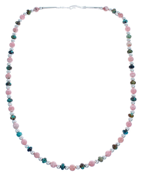 Native American Sterling Silver Turquoise And Rhodochrosite Bead Necklace JX123370