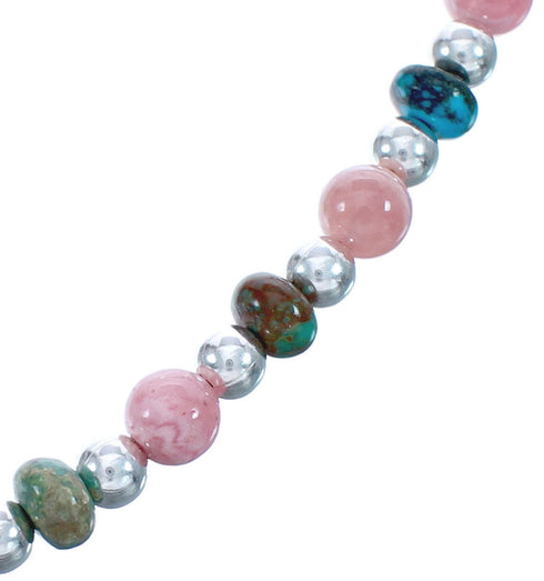 Native American Sterling Silver Turquoise And Rhodochrosite Bead Necklace JX123370