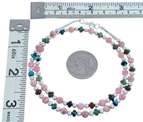 Native American Sterling Silver Turquoise And Rhodochrosite Bead Necklace JX123370