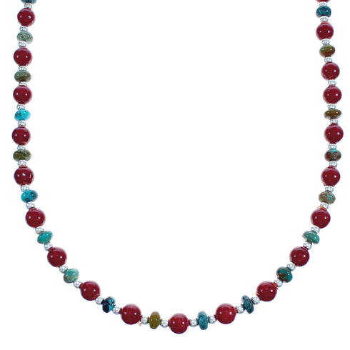 Native American Sterling Silver Turquoise Coral Bead Necklace JX123394