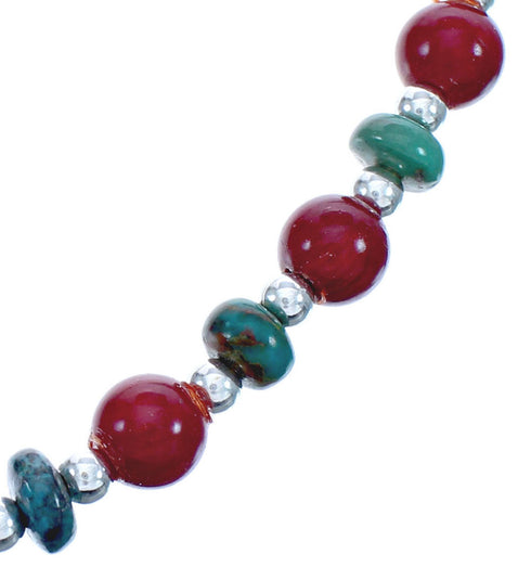 Native American Sterling Silver Turquoise Coral Bead Necklace JX123394