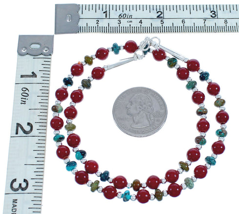 Native American Sterling Silver Turquoise Coral Bead Necklace JX123394