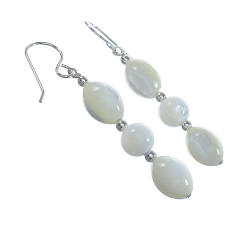 Navajo Sterling Silver Mother of Pearl Bead Hook Dangle Earrings JX123446