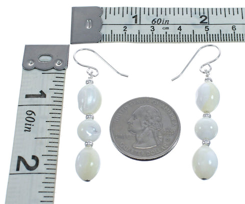 Navajo Sterling Silver Mother of Pearl Bead Hook Dangle Earrings JX123446