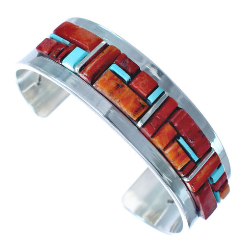 Navajo Sterling Silver Multicolor Cobble Inlay Cuff Bracelet AX123713