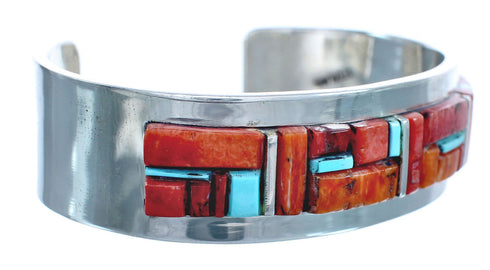 Navajo Sterling Silver Multicolor Cobble Inlay Cuff Bracelet AX123713