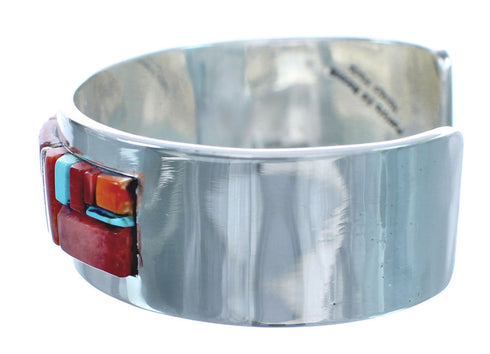 Navajo Sterling Silver Multicolor Cobble Inlay Cuff Bracelet AX123713