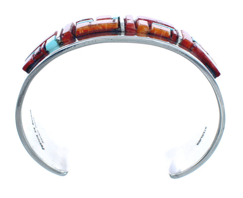 Navajo Sterling Silver Multicolor Cobble Inlay Cuff Bracelet AX123713