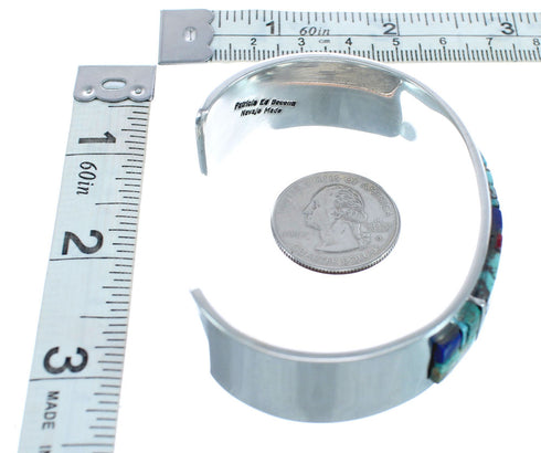 Navajo Sterling Silver Multicolor Cobble Inlay Cuff Bracelet AX123713