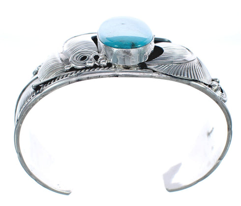 Navajo Turquoise And Sterling Silver Scalloped Leaf Cuff Bracelet AX123783
