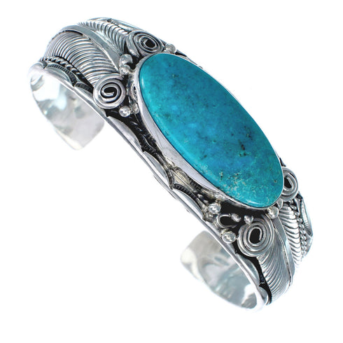 Navajo Turquoise And Sterling Silver Scalloped Leaf Cuff Bracelet AX123846