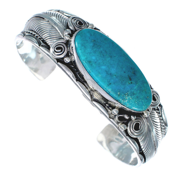 Navajo Turquoise And Sterling Silver Scalloped Leaf Cuff Bracelet AX123846