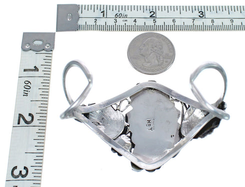 Genuine Sterling Silver Flower And Leaf Navajo Turquoise Coral Cuff Bracelet AX123828