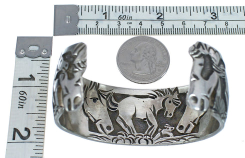 Native American Navajo Sterling Silver Horse Cuff Bracelet JX123850