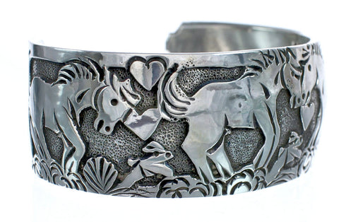 Native American Navajo Sterling Silver Horse Cuff Bracelet JX123852