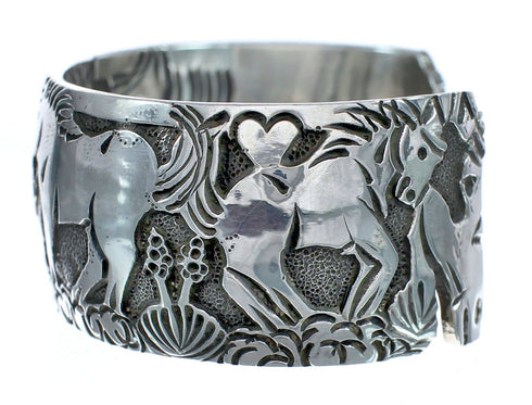 Native American Navajo Sterling Silver Horse Cuff Bracelet JX123852