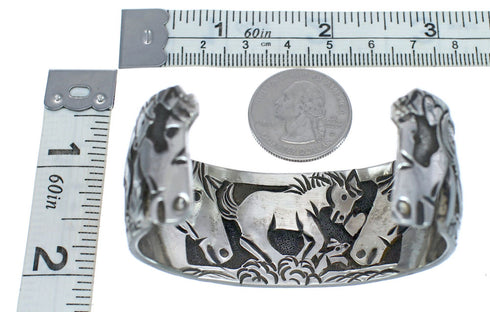 Native American Navajo Sterling Silver Horse Cuff Bracelet JX123852