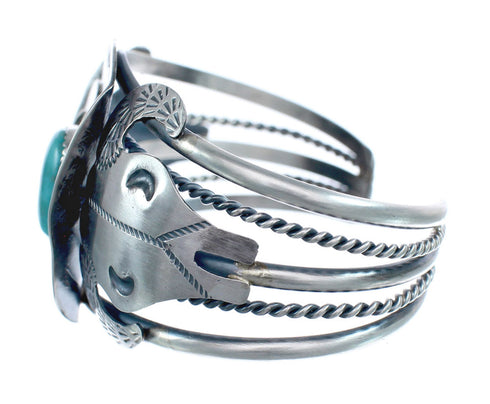 Authentic Sterling Silver Navajo Cow Skull Turquoise Cuff Bracelet AX123864