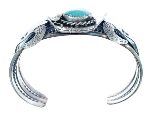 Authentic Sterling Silver Navajo Cow Skull Turquoise Cuff Bracelet AX123864