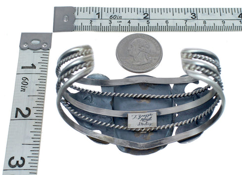 Authentic Sterling Silver Navajo Cow Skull Turquoise Cuff Bracelet AX123864