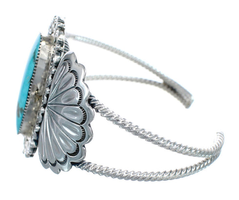 Navajo Turquoise Patterned Genuine Sterling Silver Cuff Bracelet AX123855
