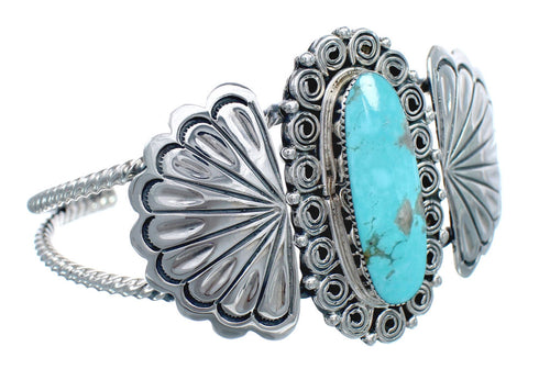Navajo Turquoise Patterned Genuine Sterling Silver Cuff Bracelet AX123856