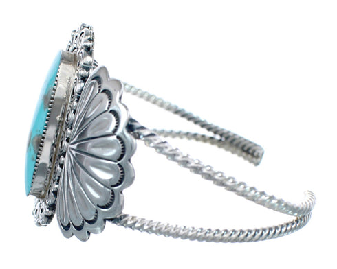 Navajo Turquoise Patterned Genuine Sterling Silver Cuff Bracelet AX123856