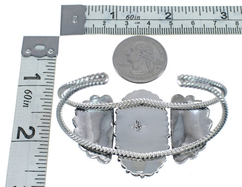 Navajo Turquoise Patterned Genuine Sterling Silver Cuff Bracelet AX123856