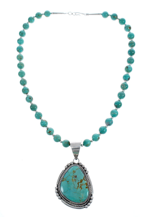 Sterling Silver Turquoise Zuni Bead Pendant Necklace Set AX123891